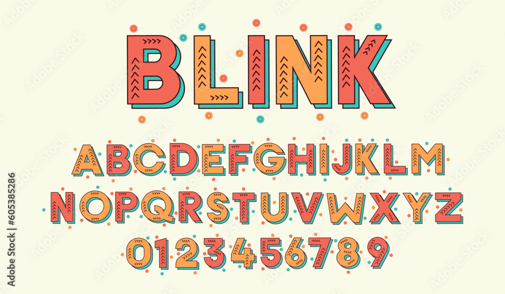 Fototapete custom font design. blink typeface effect style. filled outline in orange color tones. artistic grap