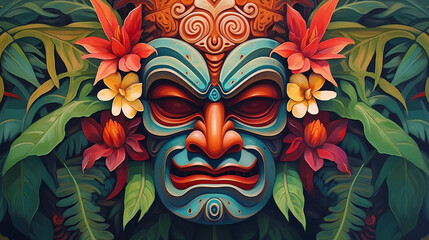 Illustration of a traditional Hawaiian mask, Hawaii, USA