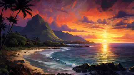 Fototapeten Illustration of a beautiful view of Hawaii, USA © Aleh Varanishcha