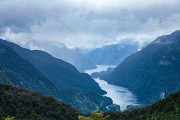 Fototapeta na wymiar Typical weather in Doubtful Sound Fiordland National Park South Island New Zealand