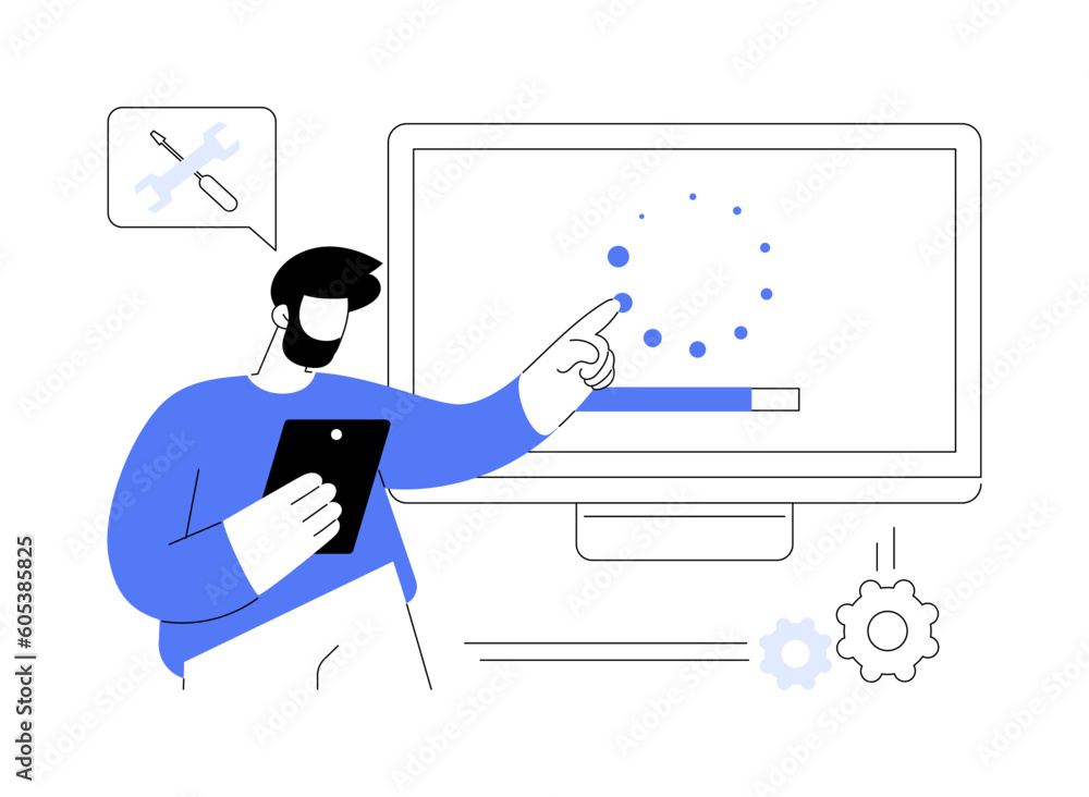 Poster remote troubleshooting abstract concept vector illustration.