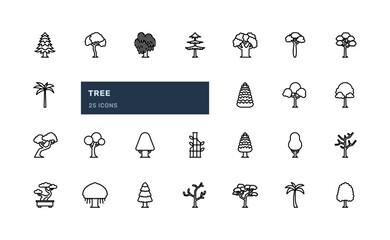 tree natural plant environment ecology nature detailed outline line icon set