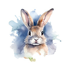Watercolor little rabbit isolated on transparent background. Generative AI