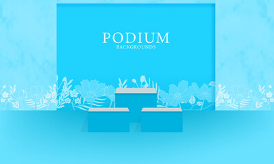 product advertising background template Blue podium with floral pattern