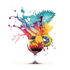 Tropical cocktail concept, splash, fruits, berries