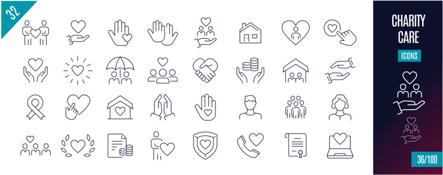 Best collection Care line icons. Charity, Donation,...