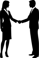 Businessman and Businesswoman Shaking Hands in silhouette