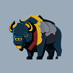 Cute Bison Vector Logo Icon Sports Mascot flat vector illustration