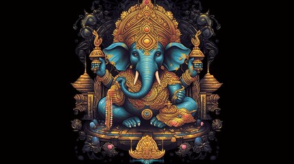 Illustration of Ganesha for Ganesha Chaturthi and Diwali, Generative Ai