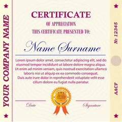 Certificate of apreciation on a light yellow background