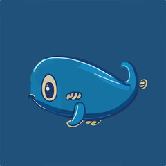 Cute Blue whale Vector Logo Icon Sports Mascot flat vector illustration