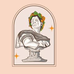 Marble greek sculptures. Statues of roman scholar or olympic god greece mythology, sculptures of human body and architectural elements. greek gods graphic design elements vector illustration