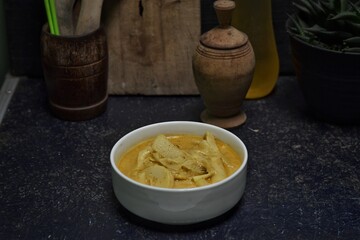 Coconut milk bamboo shoots, typical Indonesian food cuisine