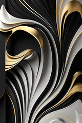 Abstract white, black and gold background. Luxury wallpaper. AI	
