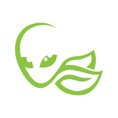 alien head and green leaves, vector