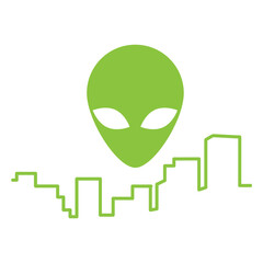 high buildings in behind of alien head