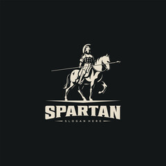 spartan riding horse and holding spear on black background design inspiration
