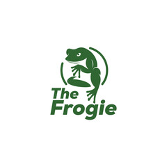 Green frog sitting drawing art logo design inspiration
