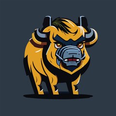 Cute Buffalo Vector Logo Icon Sports Mascot flat vector illustration