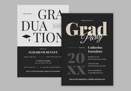 Monochrome Modern Graduation Invite Postcard Layout