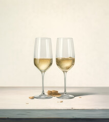 Fototapeta premium Champagne glasses well lit in a studio background. Generative Ai Illustration.