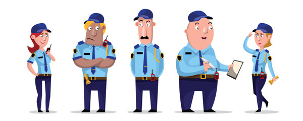VECTOR EPS10 - security team in same uniform, character cartoon style.