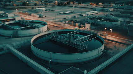 Fototapeta na wymiar Aerial view of modern water cleaning facility. Generative Ai
