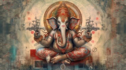 Illustration of Ganesha for Ganesha Chaturthi and Diwali, Generative Ai