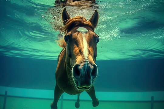 A Horse's Swimming in a Swimming Pool Aquatic Adventure.
