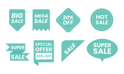 Collection of green sale tags sticker and labels