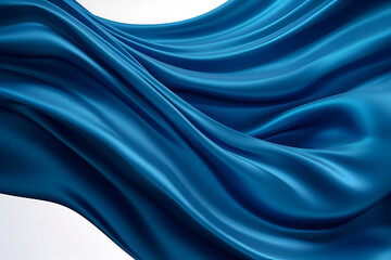  Blue luxury silk cloth floating flying in the air. With copy text space. Mock up template for product presentation. Wallpaper banner. 3D rendering.
