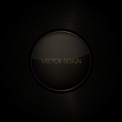 Vector abstract black premium background with golden circle frame. Modern luxurious elegant backdrop in dark color and glass effect for exclusive posters, banners, invitations, business cards.