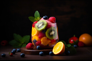 Colorful and appetising shot of fresh fruit smoothie. Healthy food background. AI generated