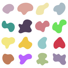 Random organic shapes, abstract drops, blotch, inkblot. Vector set of liquid, fluid smooth form. Pebble and stone silhouettes. Collection of specks or spot of various irregular shapes.