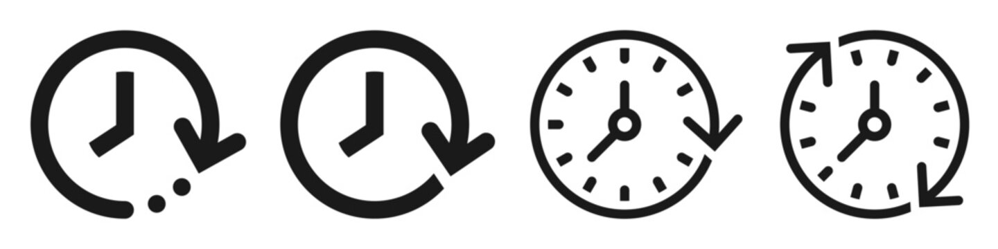 Clock With Arrow Circle Icon Set. History Past Events. Time Vector Icon Symbol.