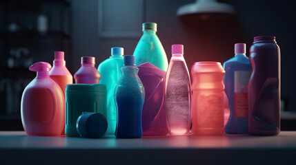 Chemicals bottles. Household equipment. Generative Ai