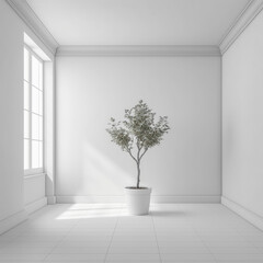 Fototapeta na wymiar Empty Room with Plant Minimalism Illustration Generative AI KI Digital Art Cover Backdrop