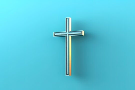 Golden cross on blue gradient background