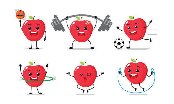 Apple Fruit Exercise Different Sport Activity Vector Illustration Sticker