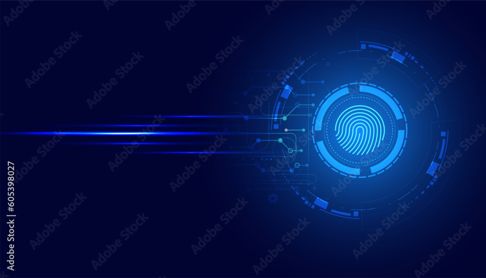 Poster abstract circle digital cyber security fingerprint connection and communication futuristic on blue b