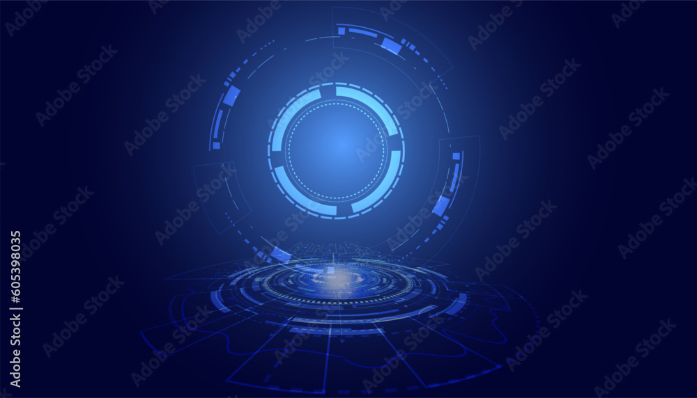 Poster abstract circle digital circuit concept light circle network connection blue digital background futu
