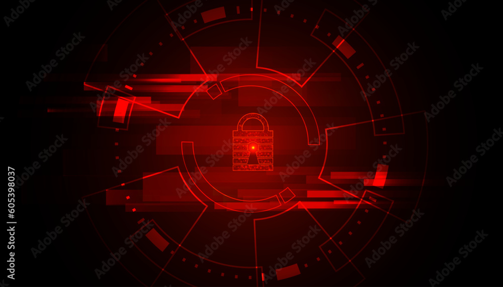 Poster abstract circle digital cyber security padlock connection and communication futuristic on red backgr