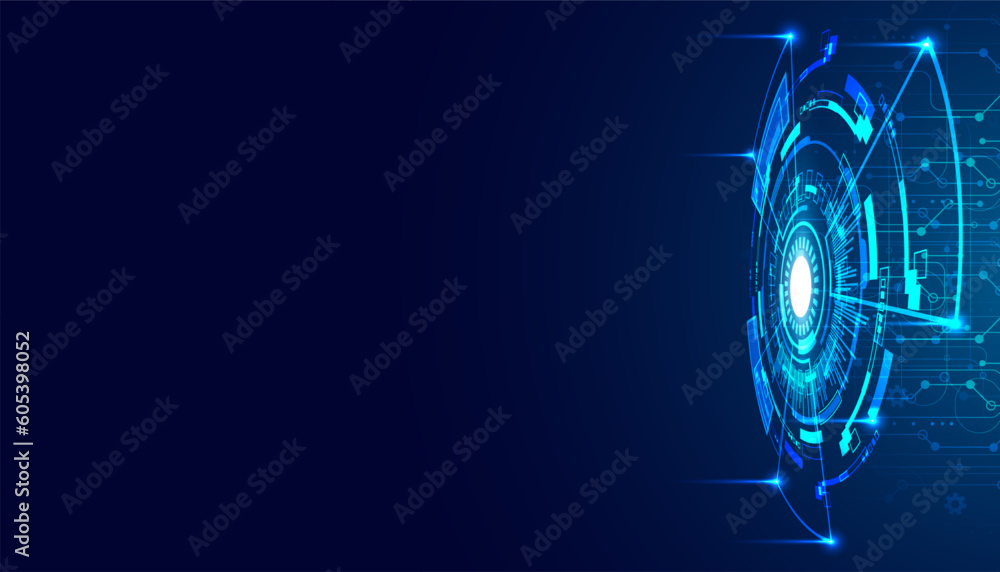 Poster abstract circle digital circuit concept light circle network connection blue digital background futu