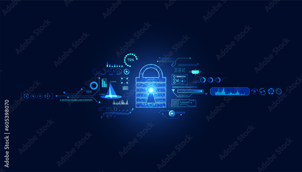 Poster abstract circle digital cyber security hud interface padlock connection and communication futuristic