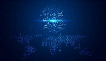 Abstract technology digital futuristic concept world 5g wireless communication technology network connection high speed internet communication on a modern background