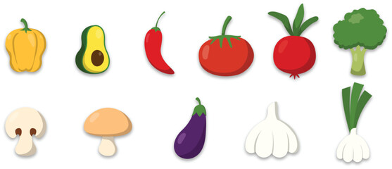 Set of vegetabble. Colorful big collection with fruits and vegetables. Flat illustration.
