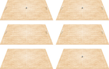 遠近法の木製の床のフットサルコートのセット