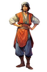 Obraz premium The cunning Aldar-Kose, a character from Kazakh fairy tales, isolated on a white background. AI generated.