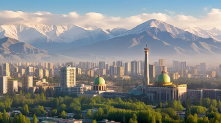 Panoramic view of Almaty city, Kazakhstan - obrazy, fototapety, plakaty