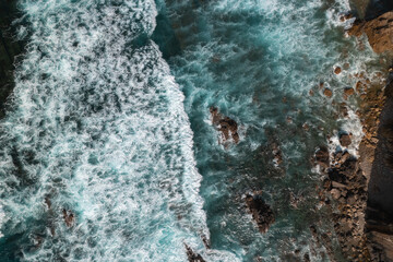 Waves in a deep blue sea in the coast of Asturias, Spain.